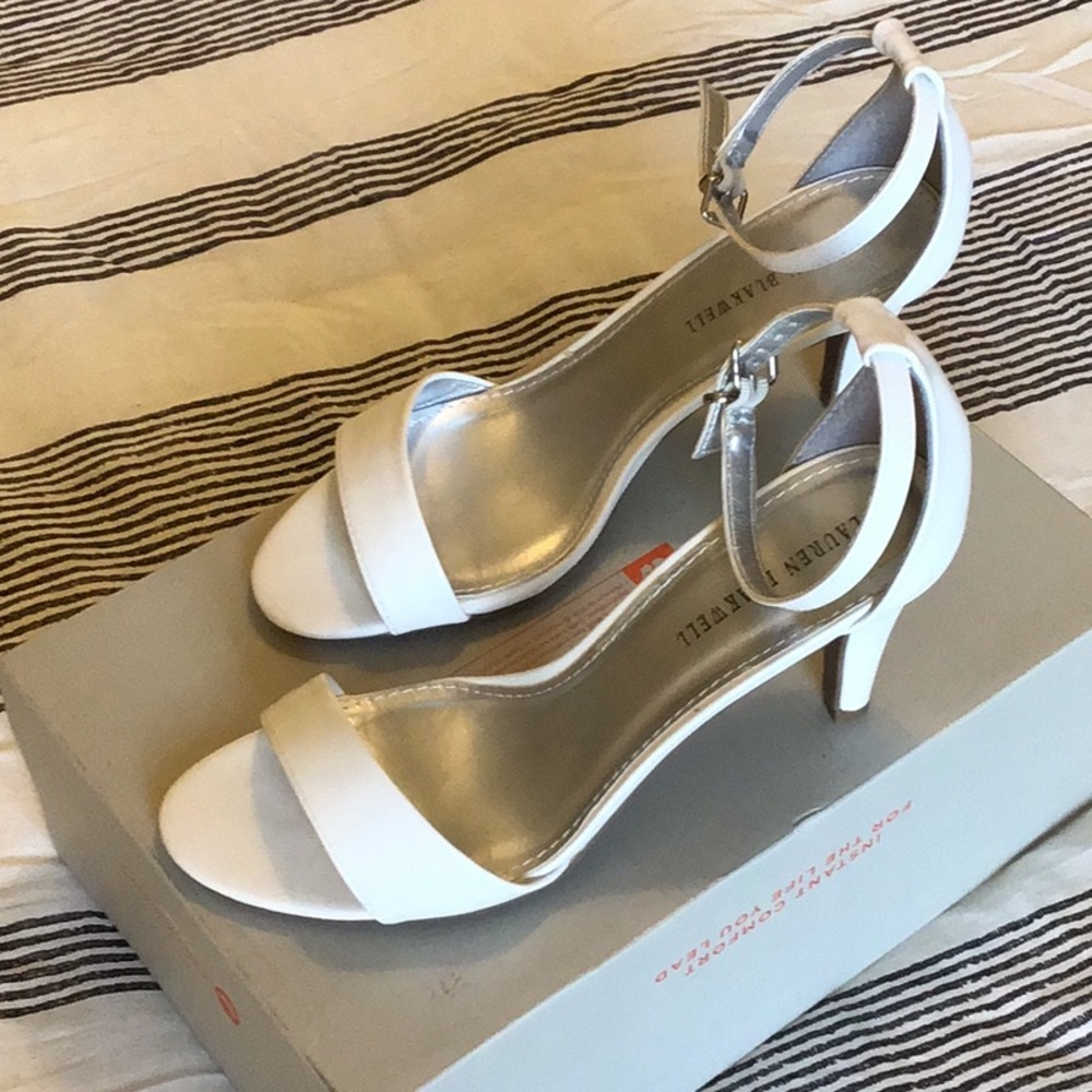 Strappy white heels